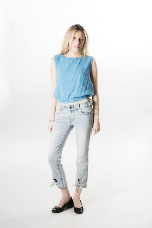 Denim Capri with Waistband Adjuster & Front Tie-Up
