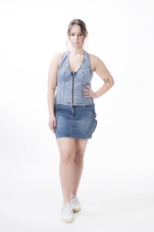 Swank Halter Vest Top W Triple Button Skirt