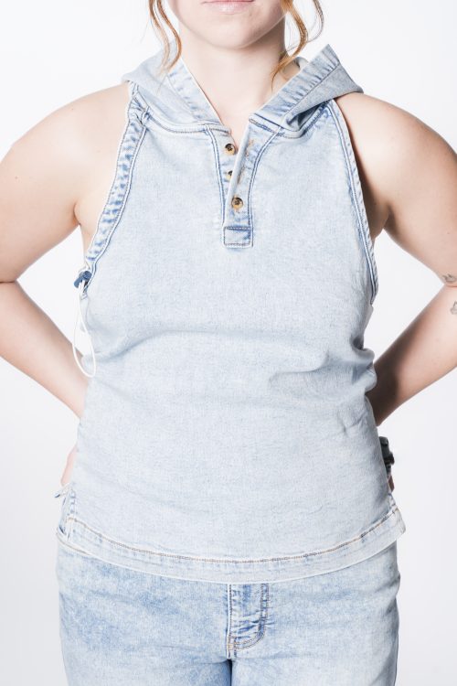 Knit Denim Hooded Top (Recommended to place order by 1 size up)