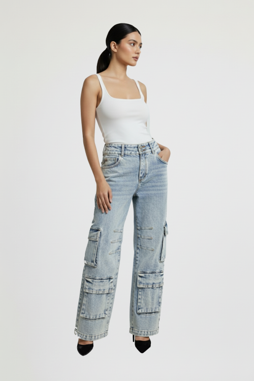 Double Button Wide Leg Cargo (Recommend to place the order 1 size up)