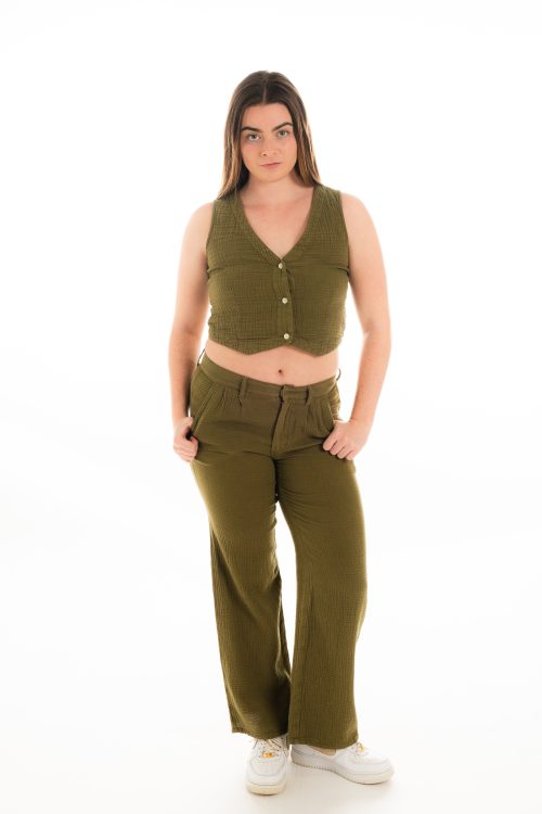 Cosmopolitan Wide Leg Chinos W Buttoned Waist (Recommend to place order 1 size up)