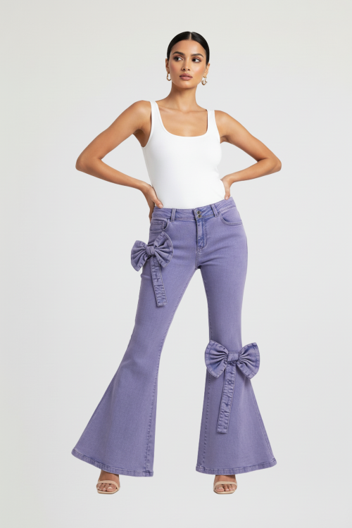 Flare Skinny – Double Button W Bow at Knee